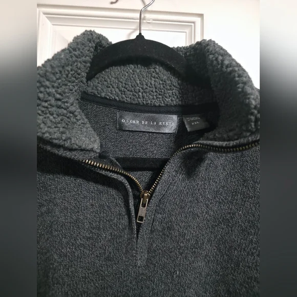 Oscar de la Renta Men's XXL Tight-Knit Pullover Sweater 1/4 Zip Mock Neck Gray - Picture 3 of 9